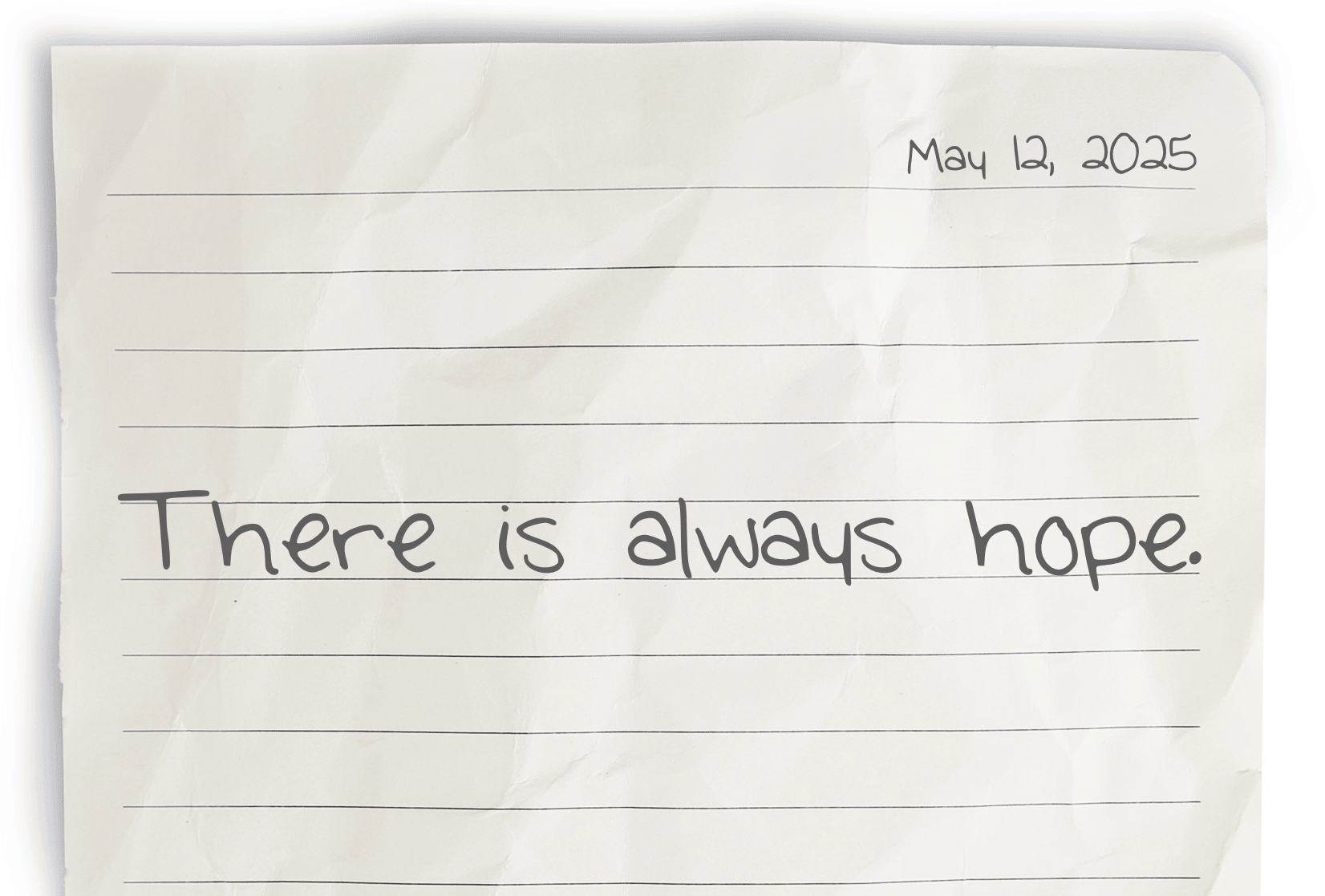 A journaling notebook page dated at the top right corner, featuring today's affirmation, "There is always hope," written prominently in the center.