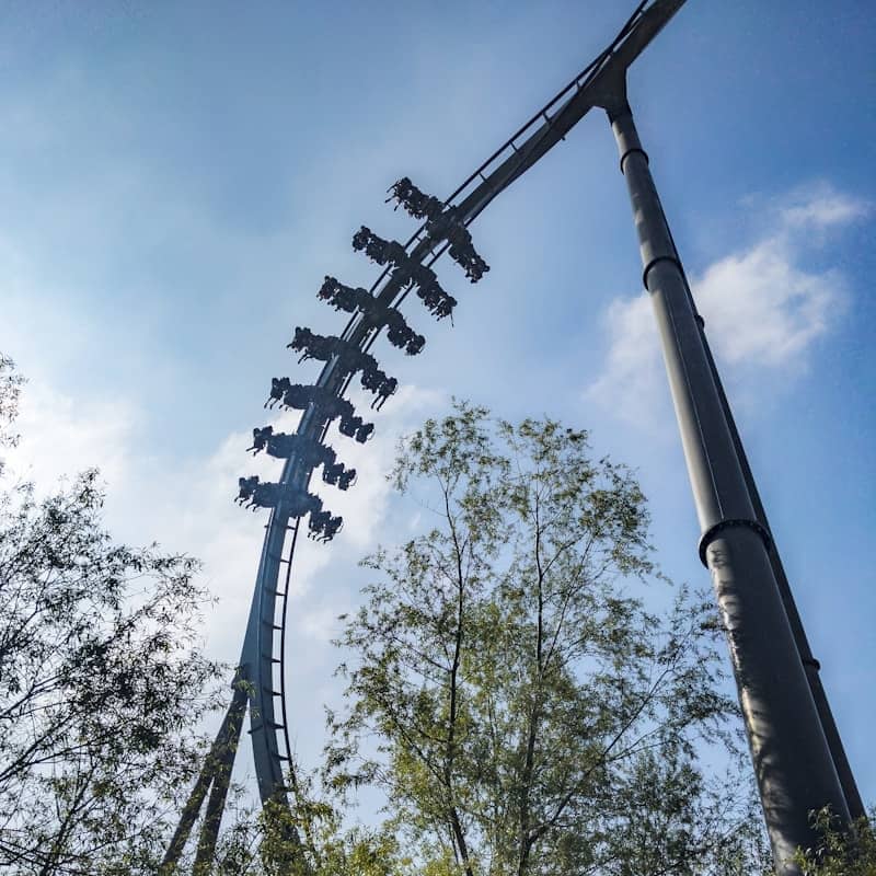 Rollercoaster with steep hills and sharp turns, symbolizing emotional ups and downs.