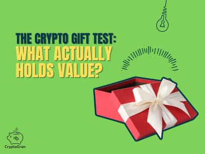 A minimalist, beautifully wrapped gift with a ribbon, representing choosing crypto investments that hold long-term value.