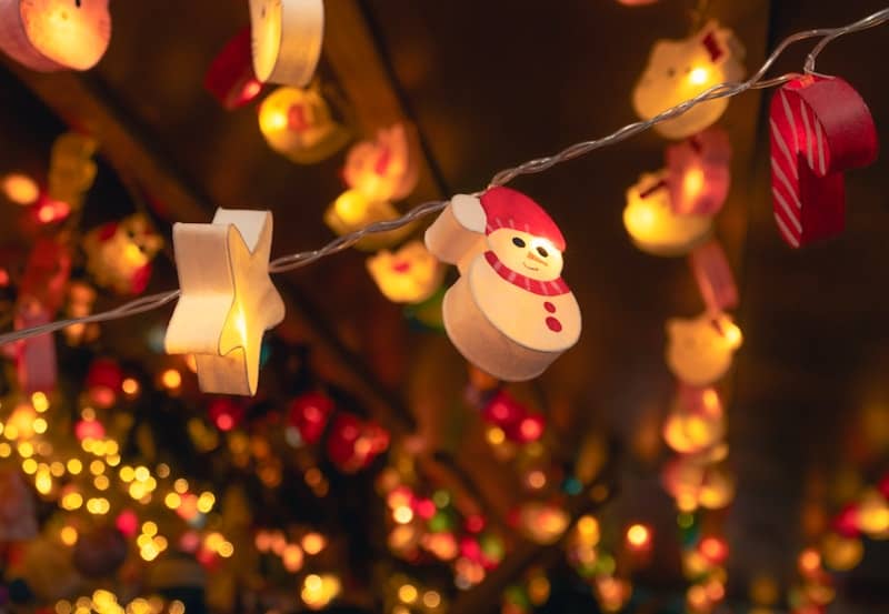 Christmas lights shaped like snowmen and stars