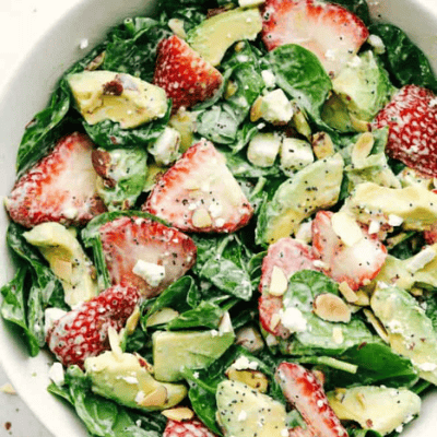 Strawberry avocado spinach salad. 