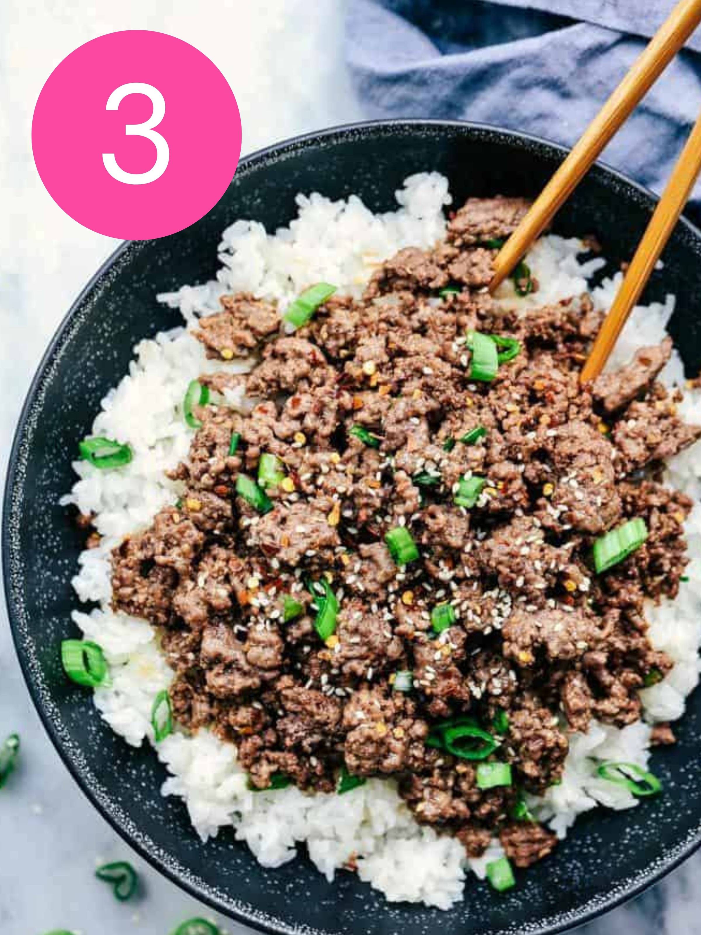 Korean Ground Beef and Rice Bowls