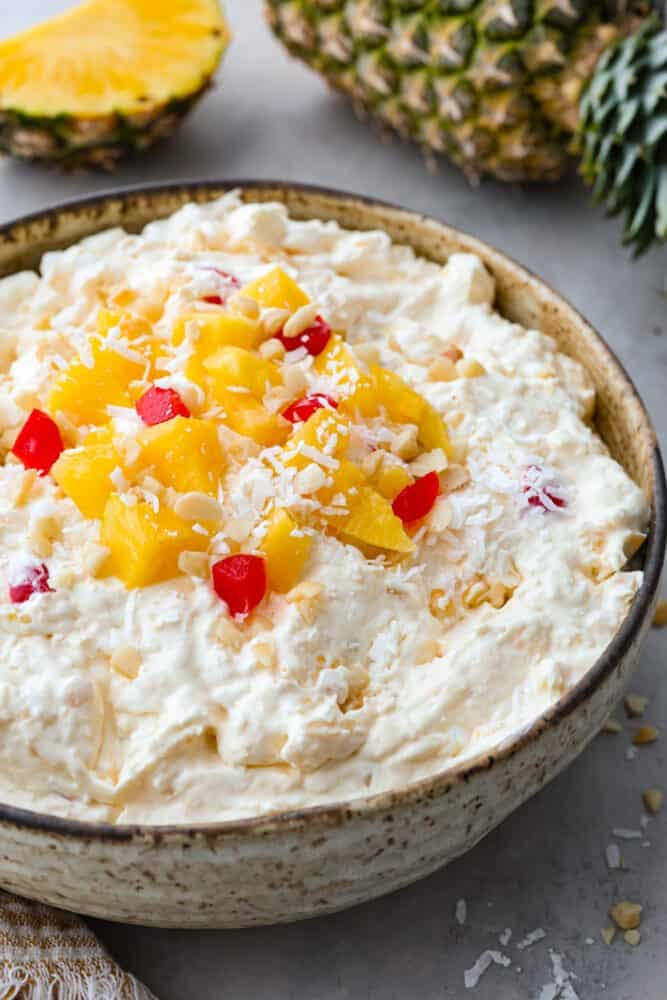 A bowl filled with pineapple fluff. 