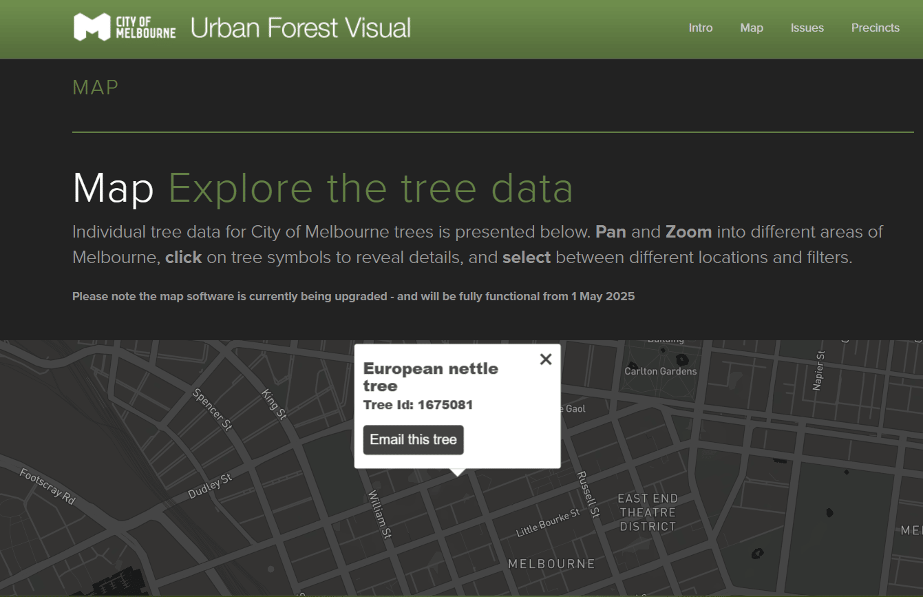 Melbourne City Urban Forest Vsuali