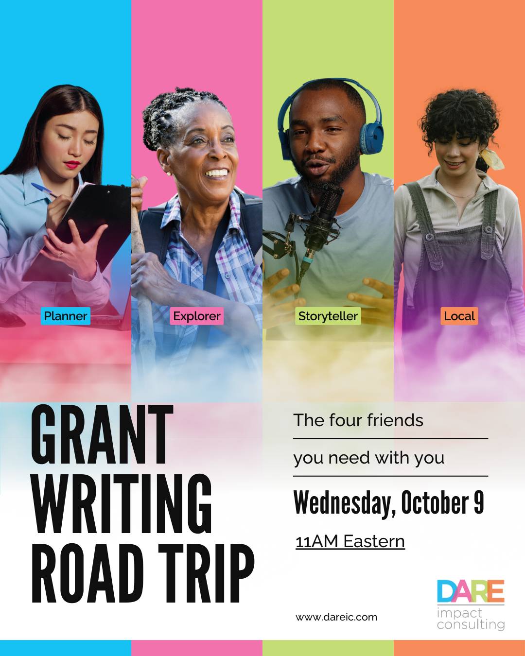 An image that says "grant guidance for non-profits" with a list: 1) Strategize: Get a detailed, customized application roadmap; 2) Develop - practical tools to build capacity in your team; 3) Review - expert review for that finishing touch.