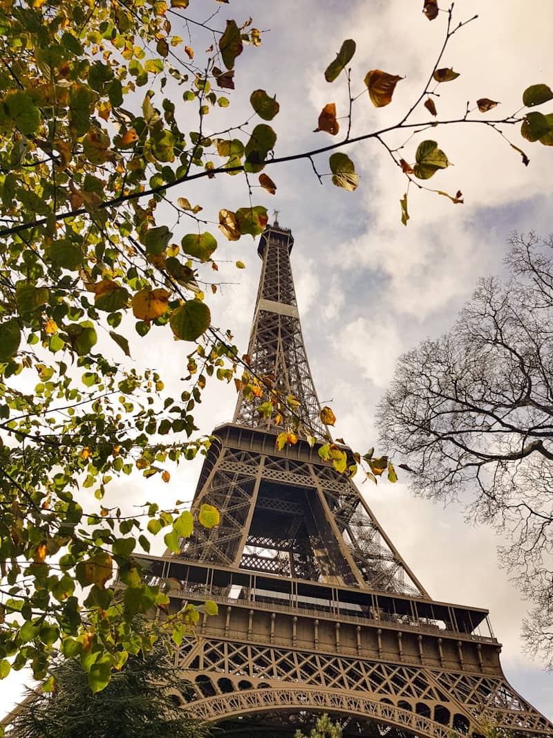 A view of the eiffel tower from below