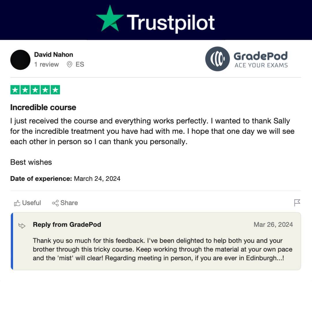 5 Star TrustPilot review for GradePod