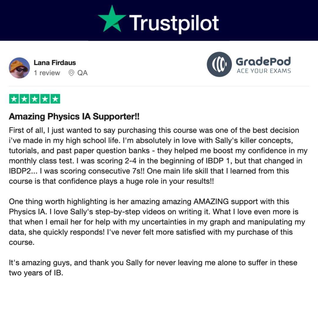 5 Star Trustpilot review for GradePod's TrIBe Physics and particularly the help available for improving the scientific investigation.