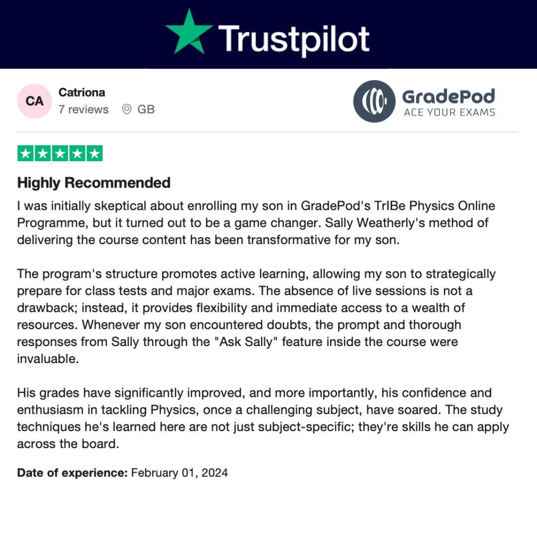 5 Star TrustPilot review for GradePod