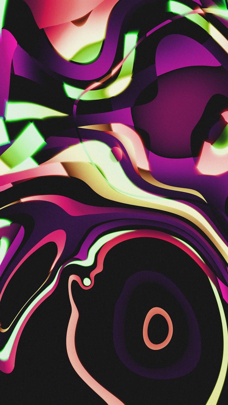 Abstract swirling pattern with vibrant purple, pink, and green colors.