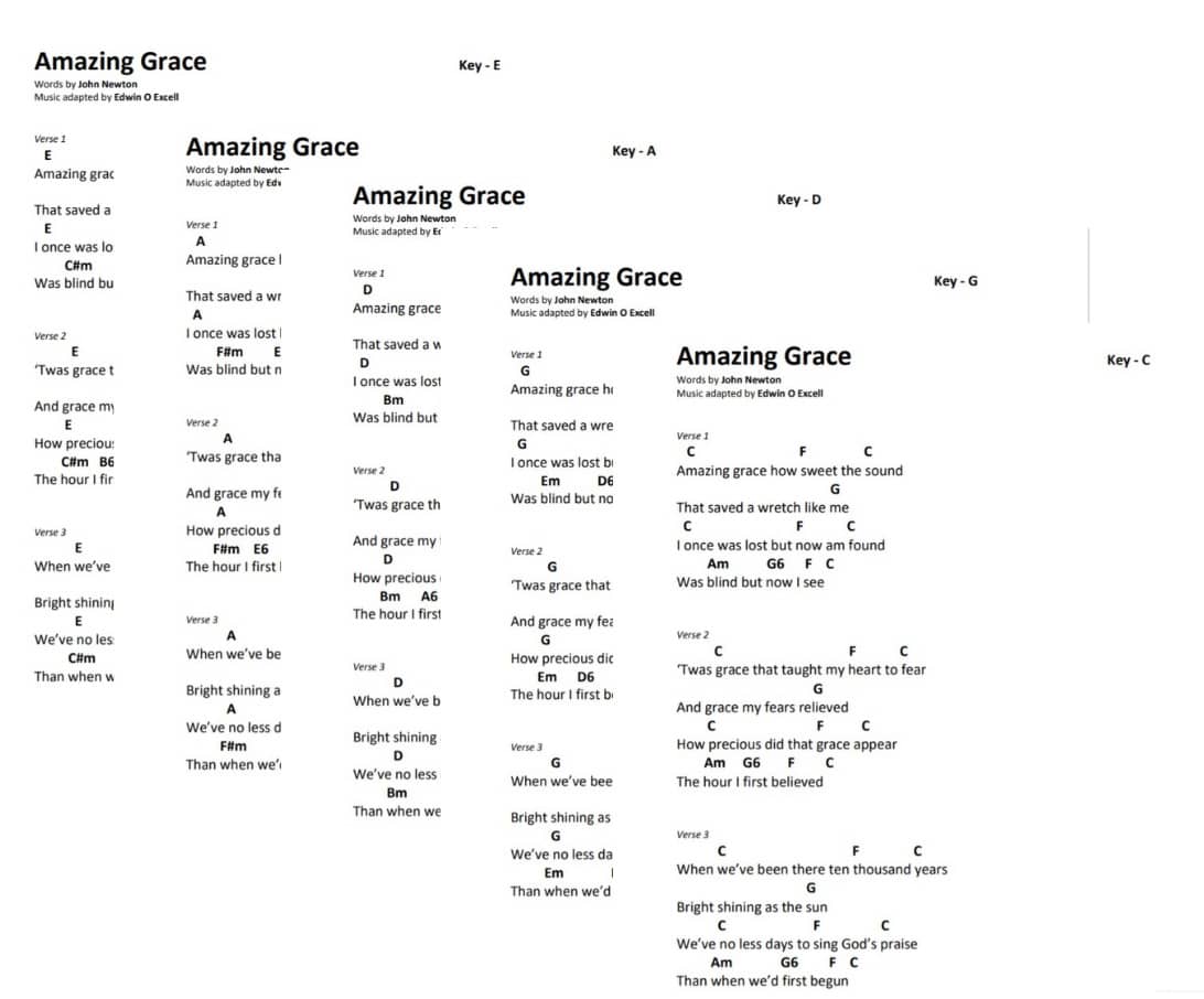 Amazing Grace Chords Printable Julie Swihart