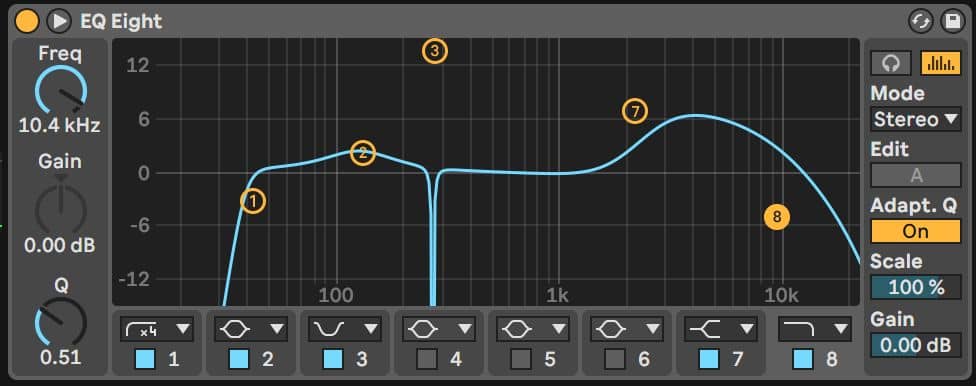 Ableton Live's "EQ Eight" parametric equalizer