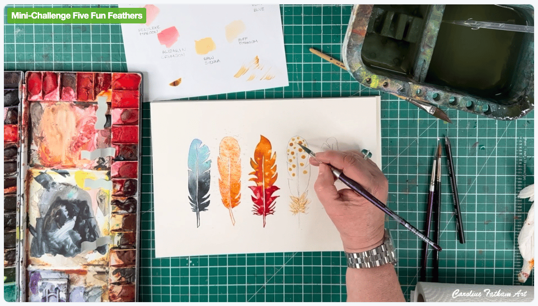 Five Fun Feathers Watercolor Mini-Challenge with Caroline Tatham