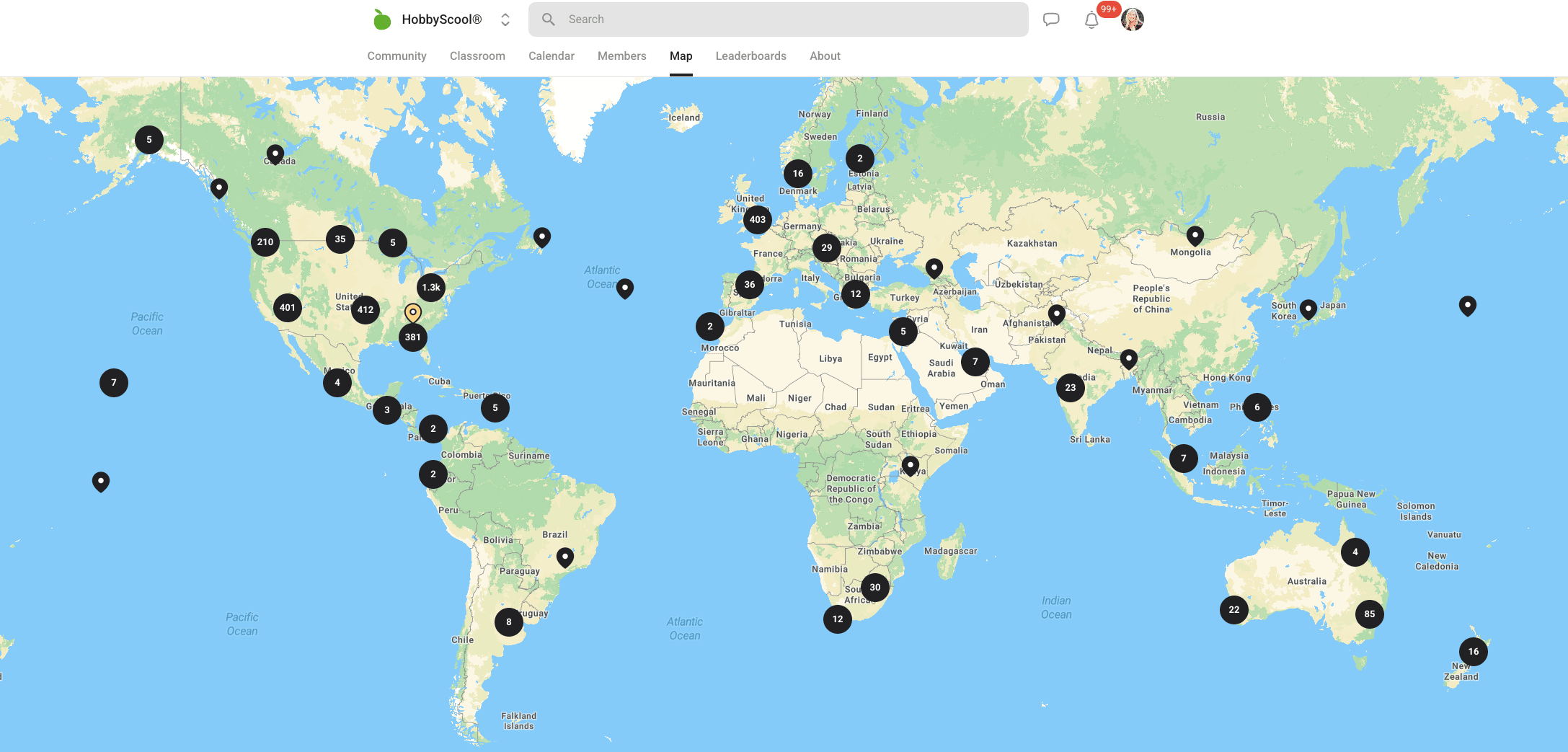 map of hobbyscool community members