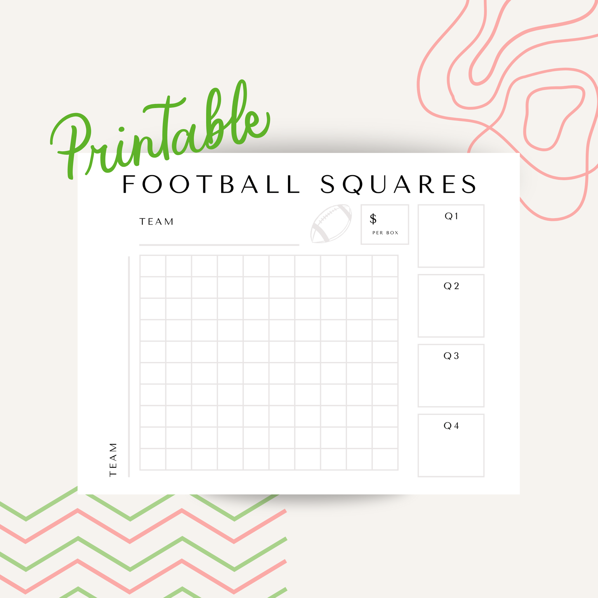 Football Squares Printable $5