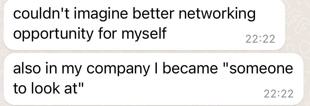 screenshot of message about becoming better after a successful storytelling
