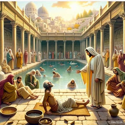 Jesus Heals the Paralyzed Man at the Pool of Bethesda.