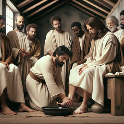 Jesus washes the feet of His disciples.