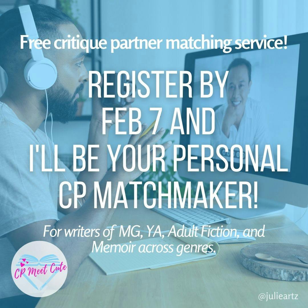 Announcing my free CP Matching service for writers of MG, YA, and Adult Fiction/Meoir across genres.
