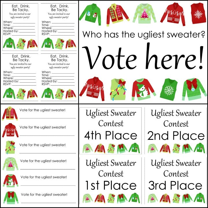 Printable Award Ribbon Ugly Sweater Awards Template Printable Ugly Sweater Awards Ugliest Sweater Ugly Christmas Sweater Party Supplies
