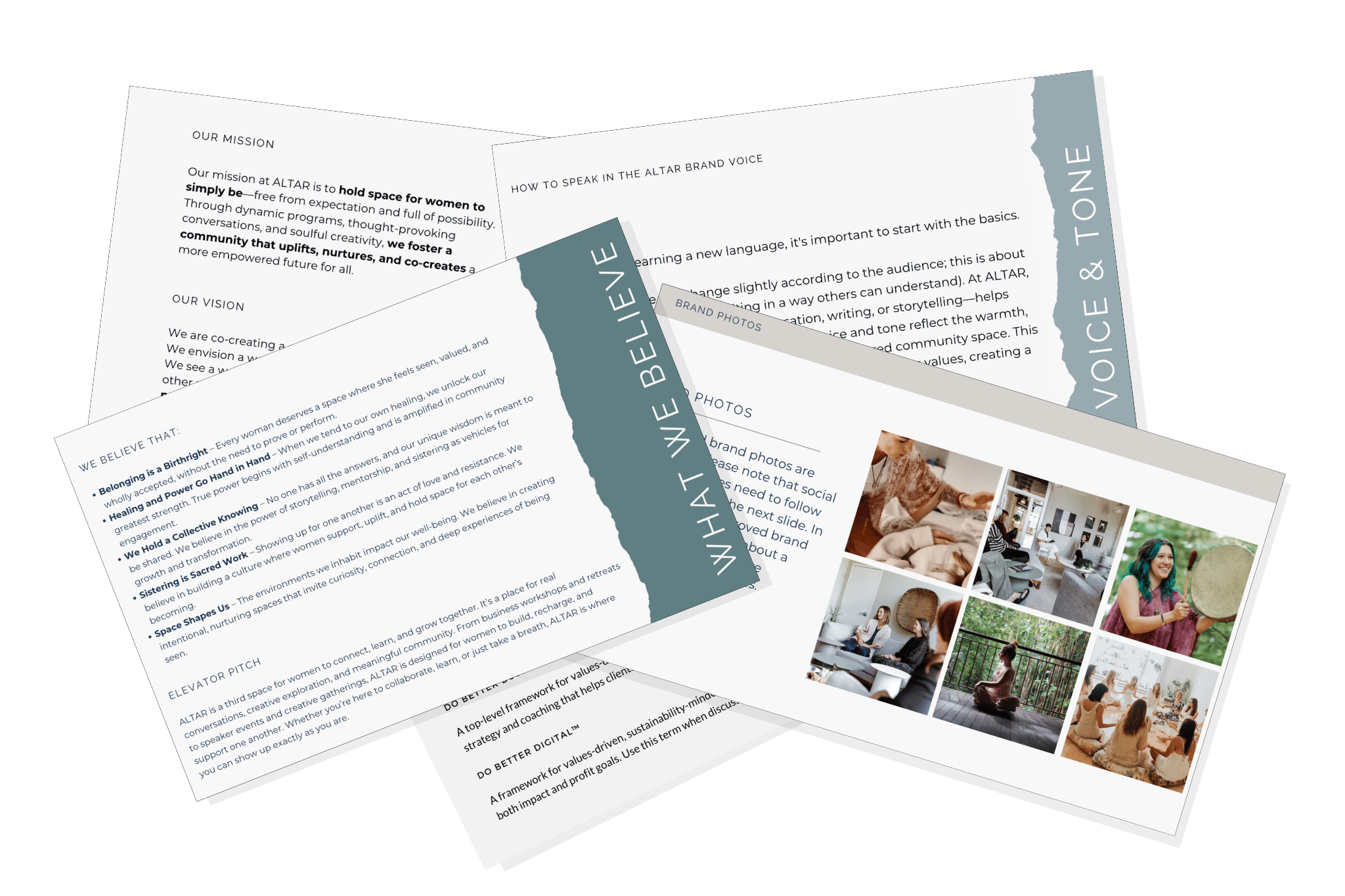 sample brand style and tone guides created by Realign Consulting's brand refresh services