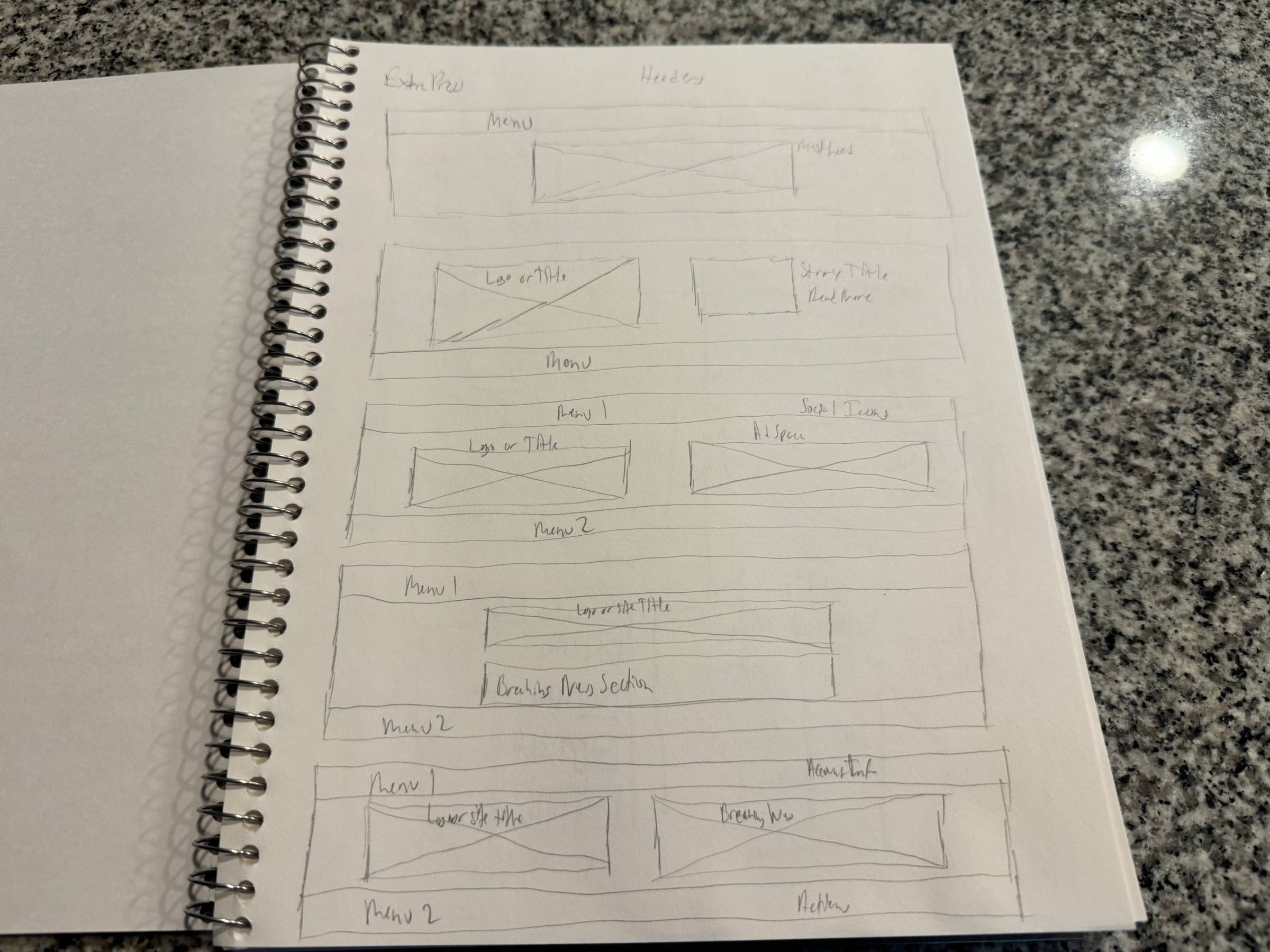 sketches for header designs for a new WordPress themee