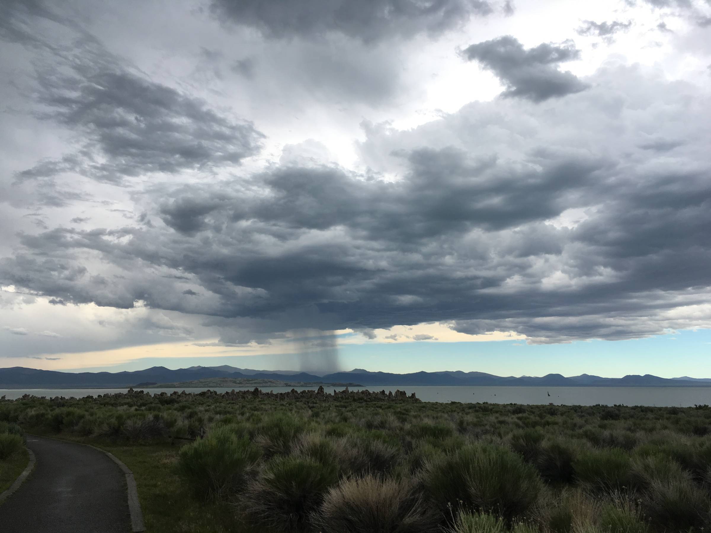 Rain shower over Mono Lake, California