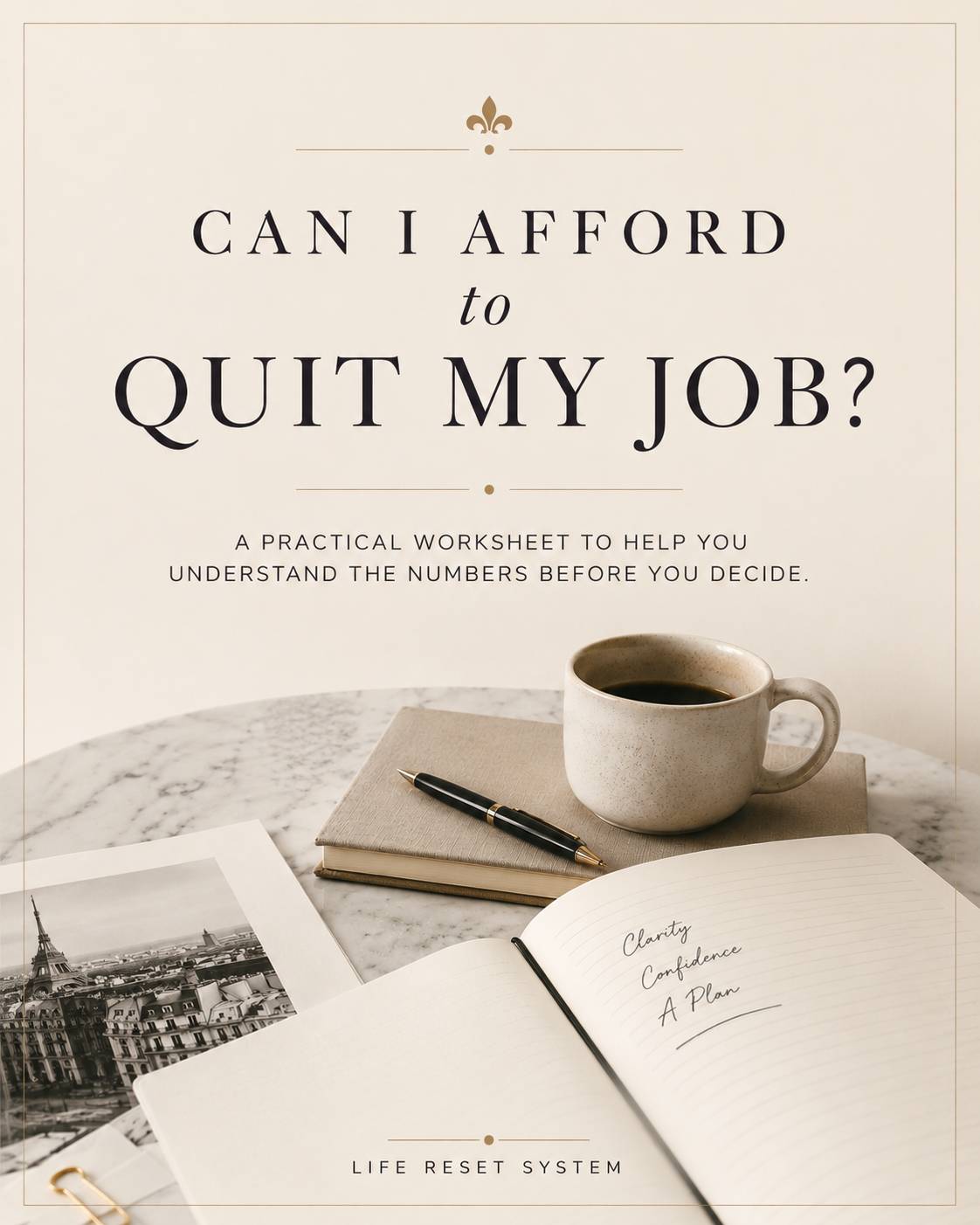 “Desk and notebook illustrating financial planning before quitting a job.