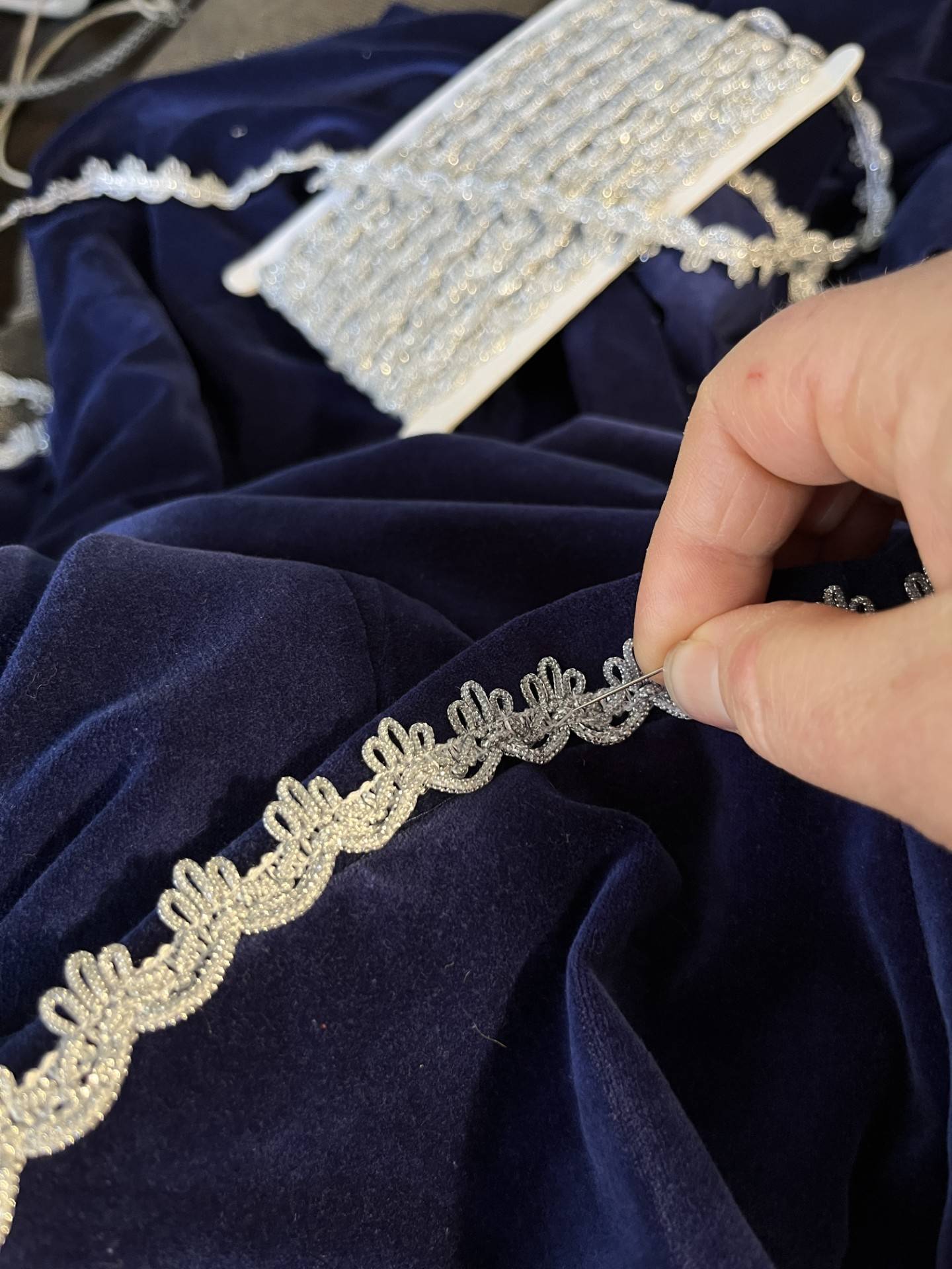 Sewing Silvery Braid