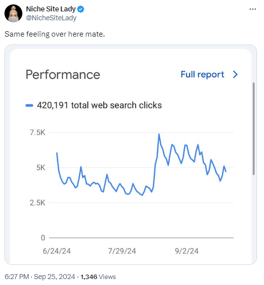 a screenshot from Google search console showing flux in a website