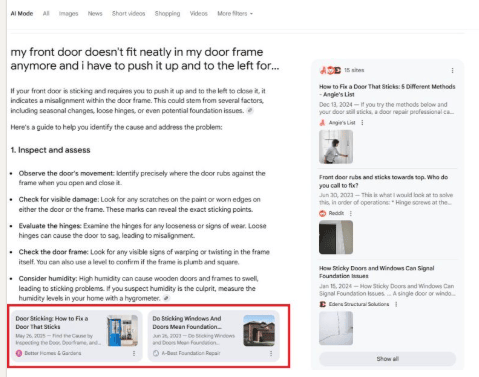 A screenshot from Google Search showing the appearance of more embedded links in AI Mode answers.