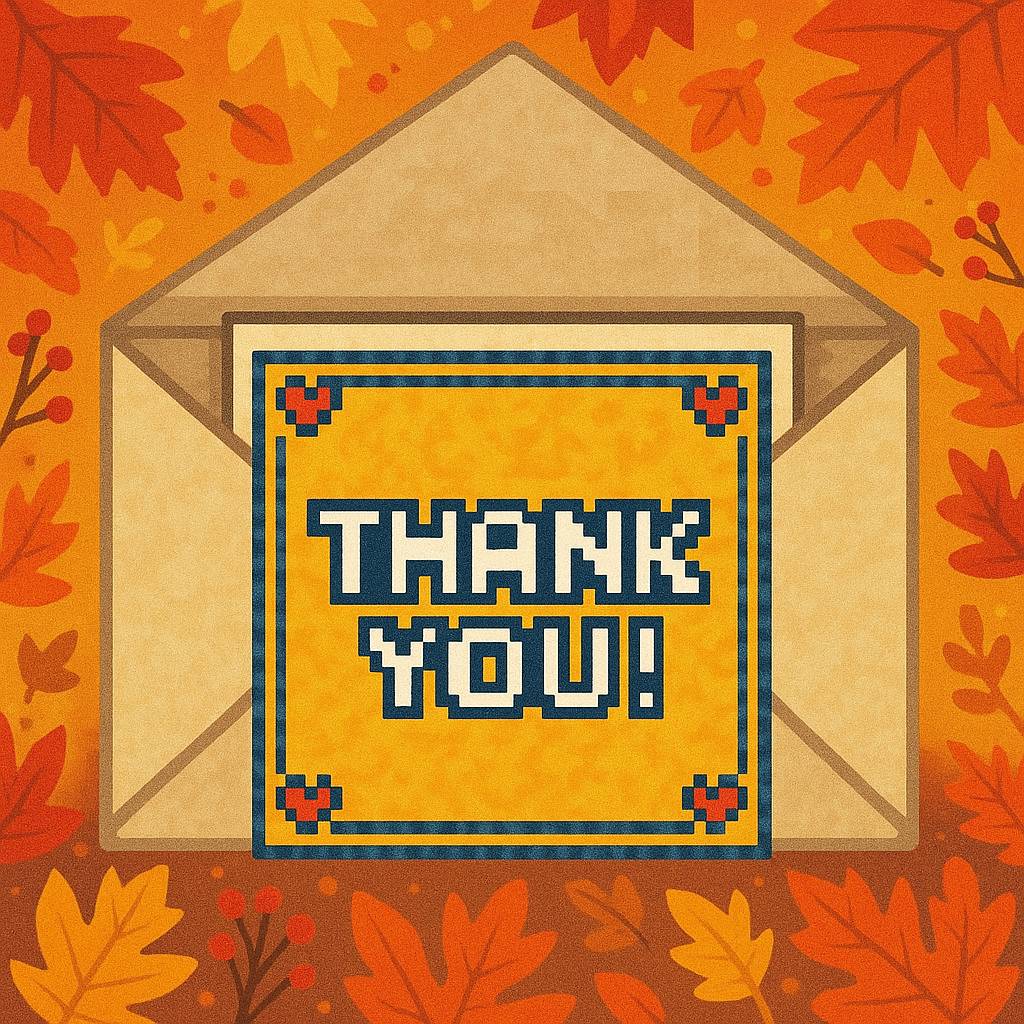 8-bit style thank you card