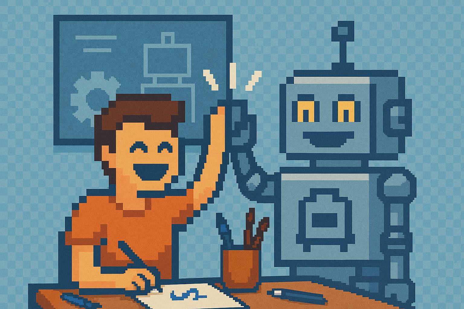 A man high-fiving a robot