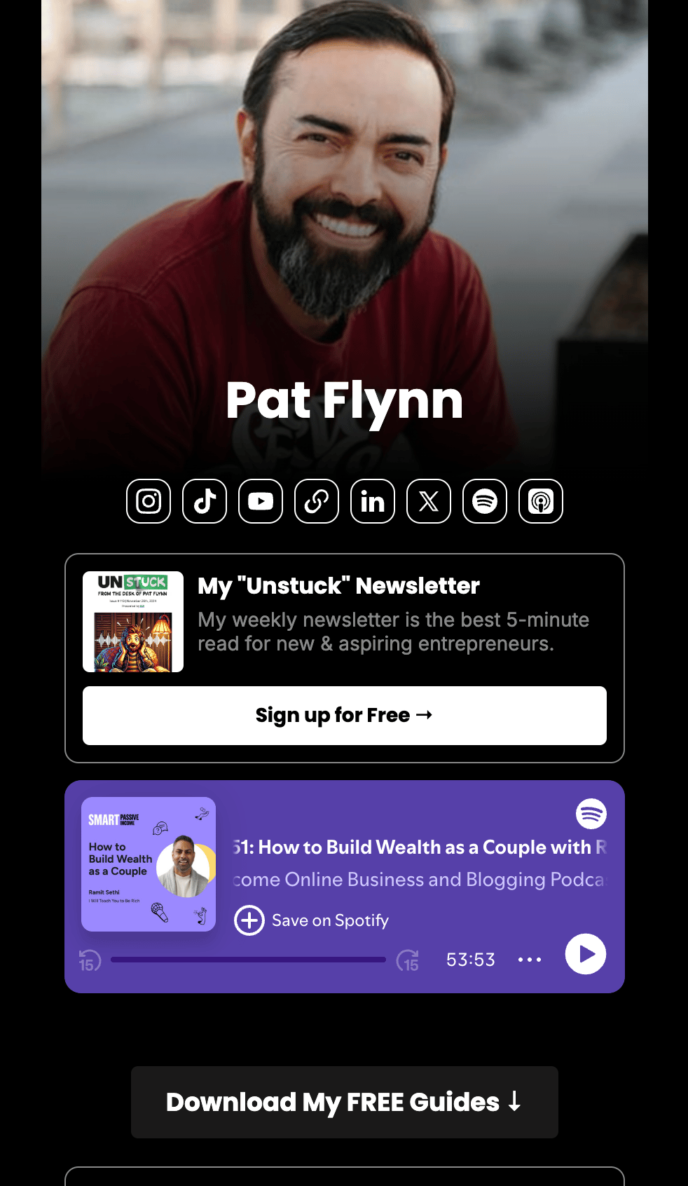 A screenshot of Pat Flynn's Stan profile