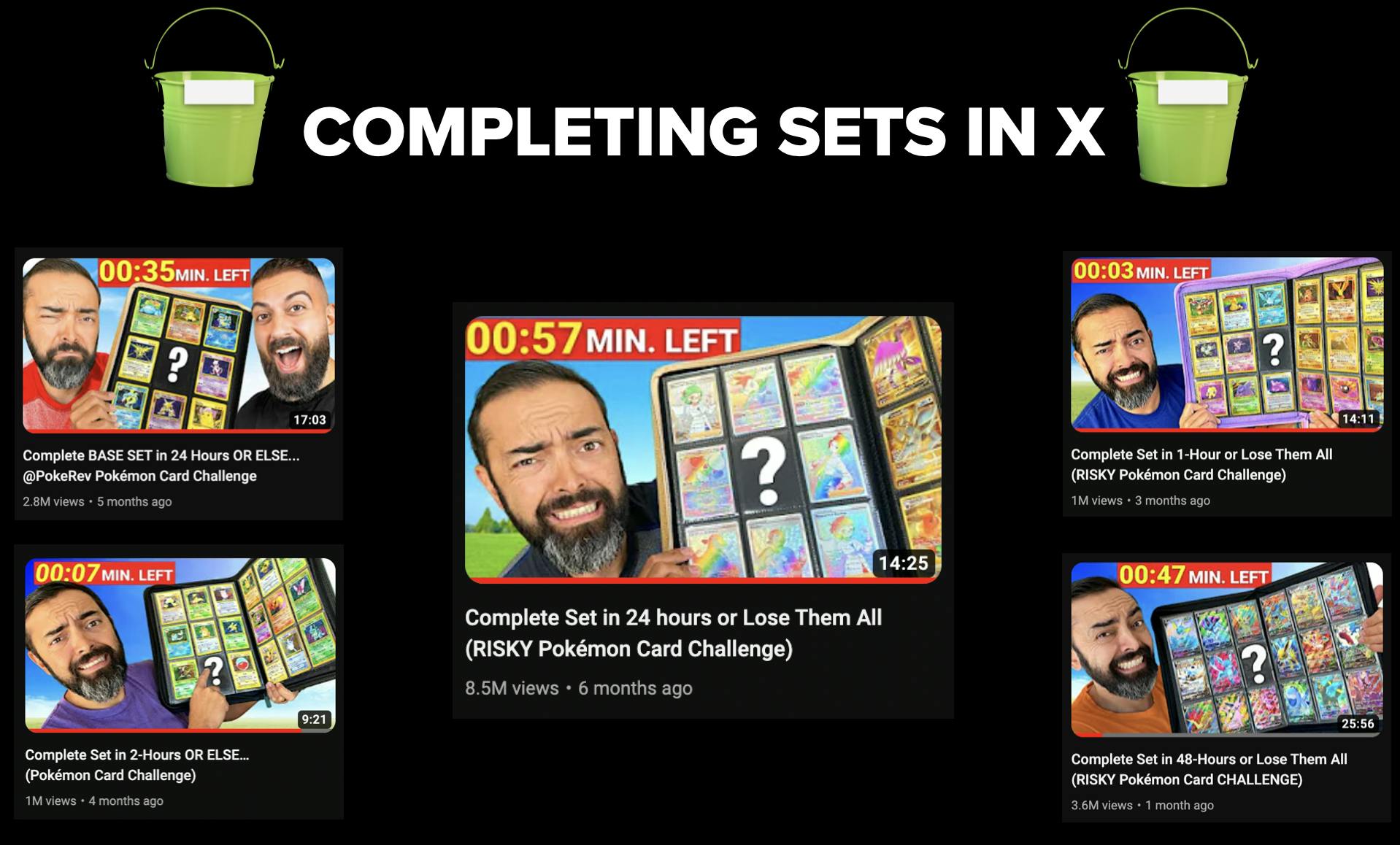 Screenshot of bucket video with title COMPLETING SETS IN X