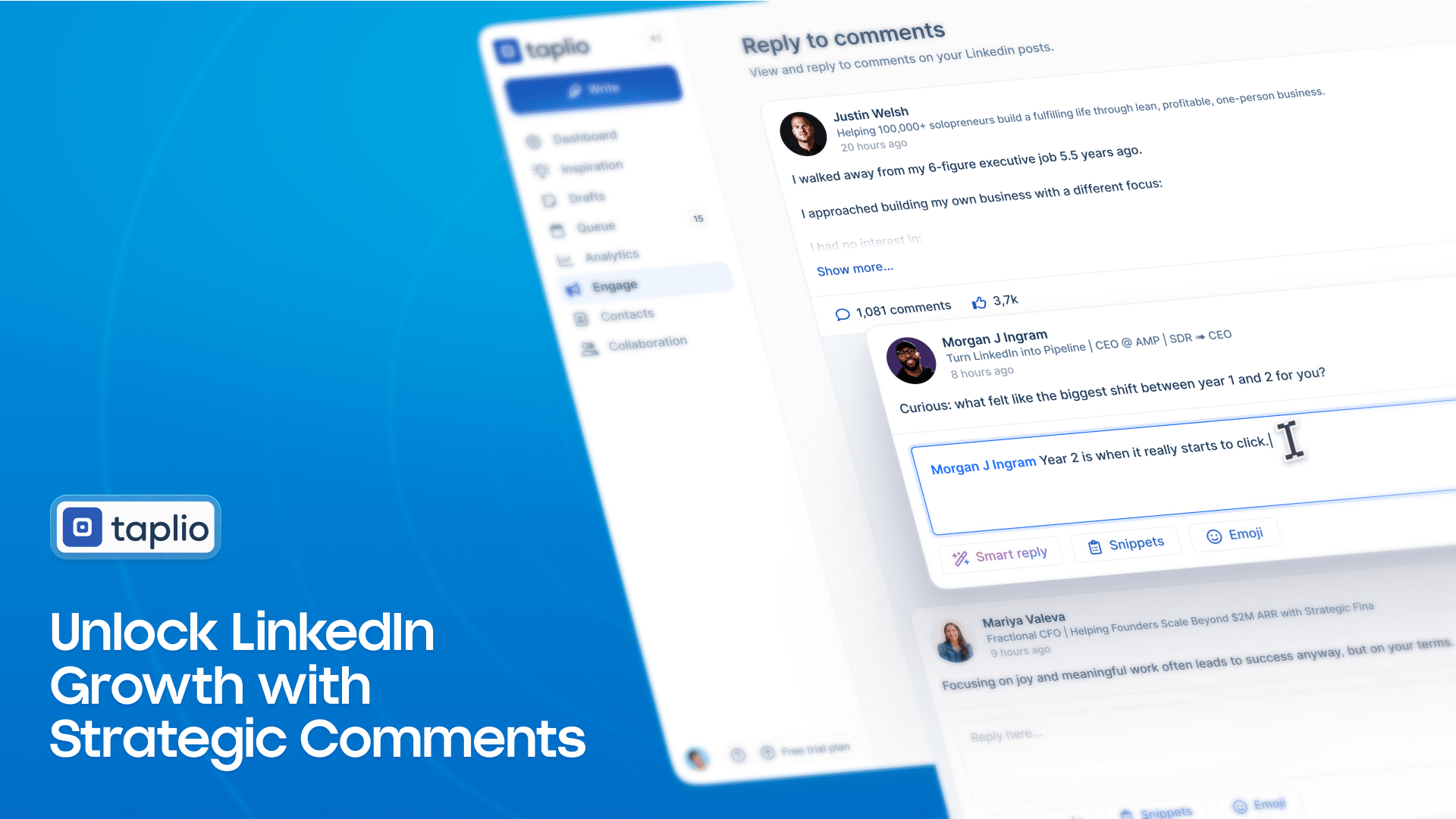 Screenshot showing comments managed through Taplio's user interface
