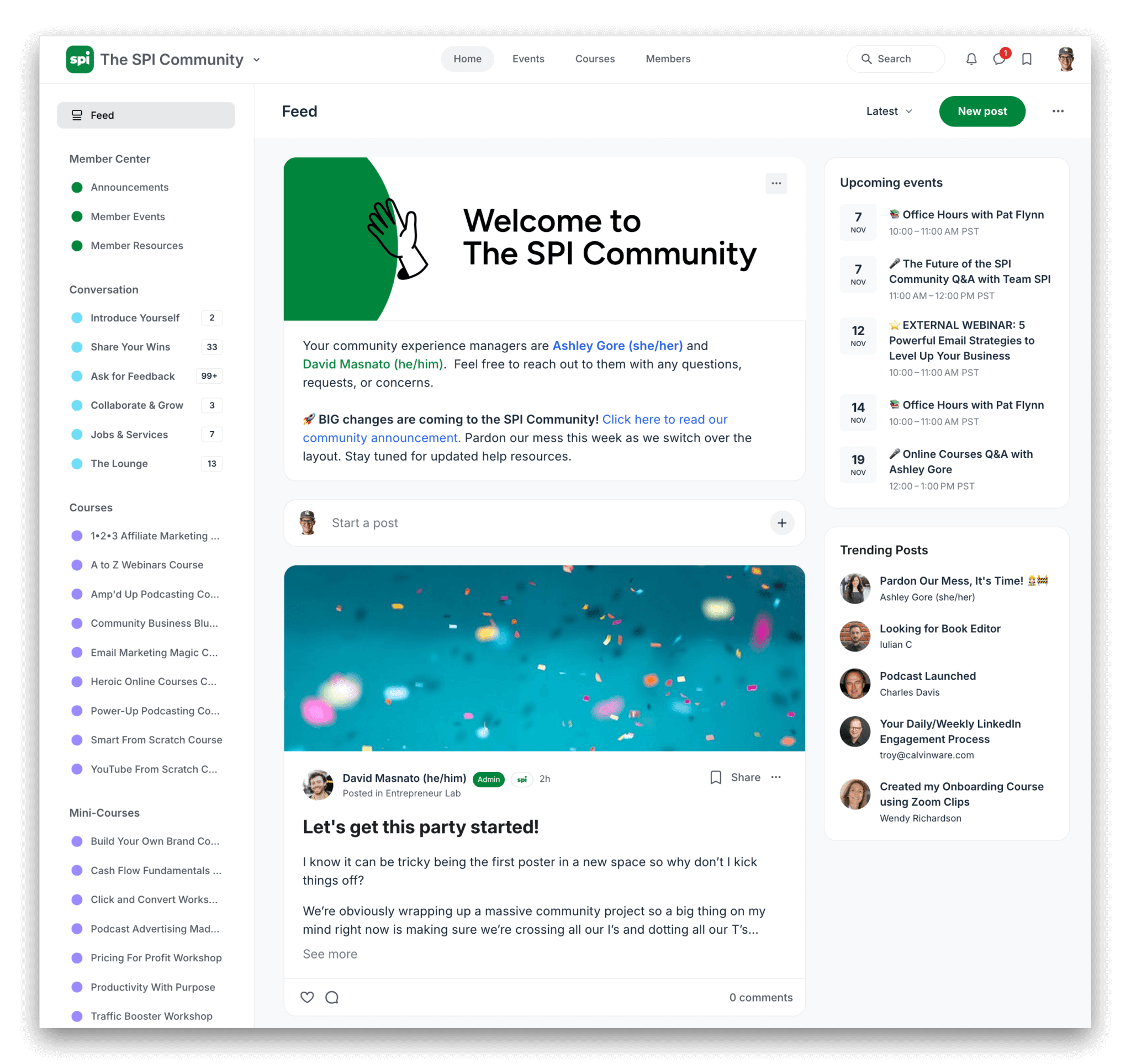 screenshot of the SPI Community