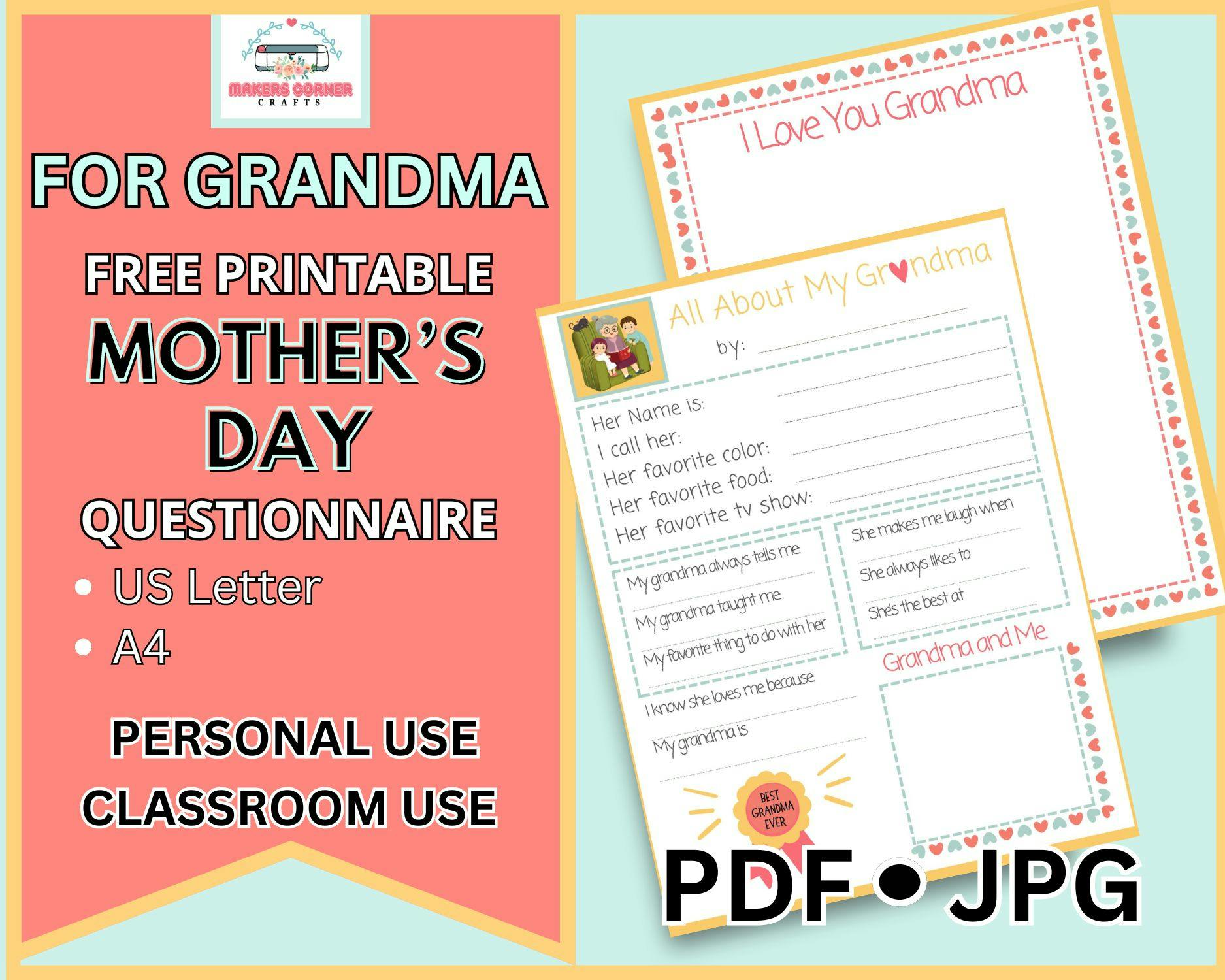 Free Printable Mother's Day Questionnaire for Grandma