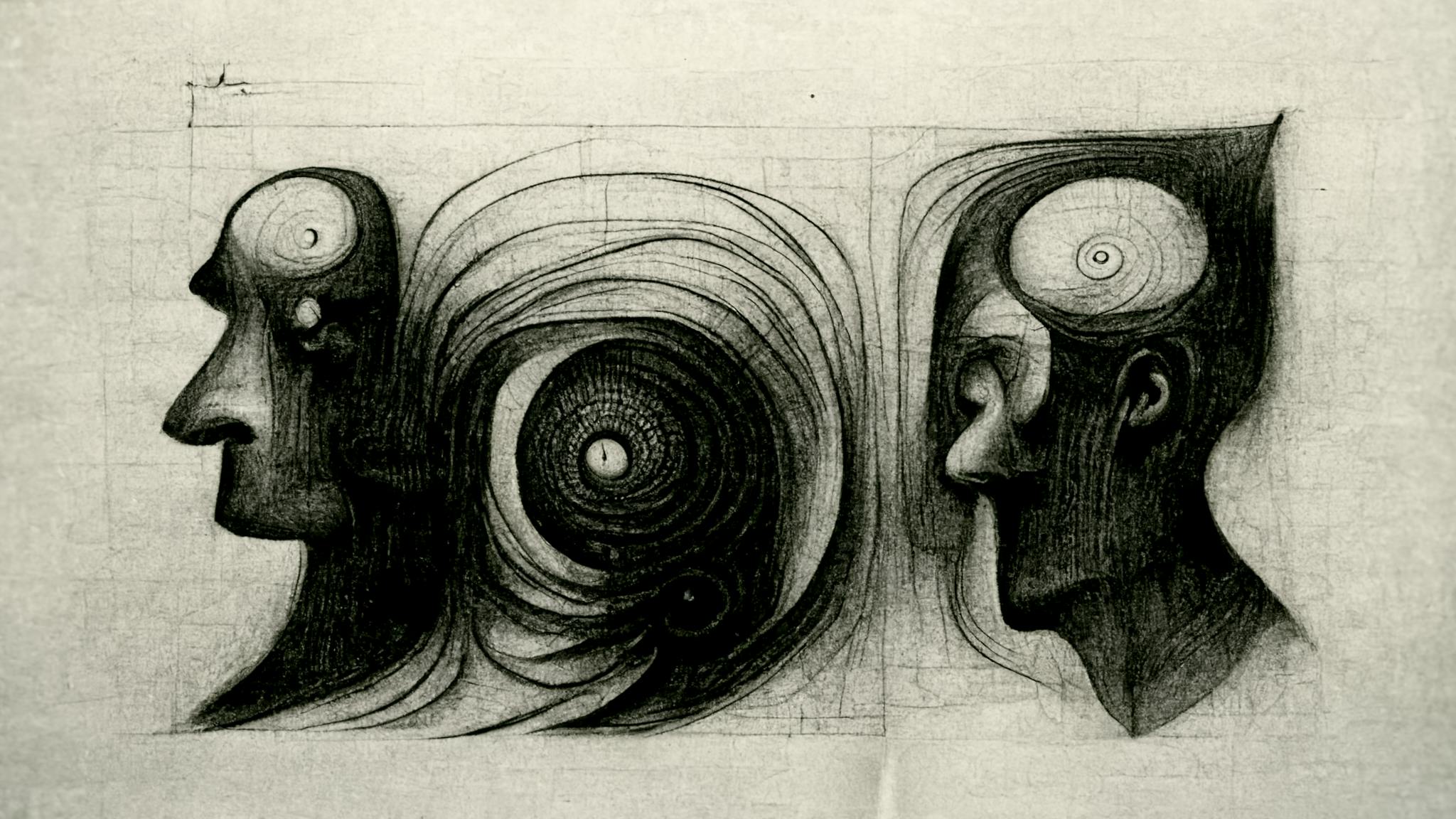 a drawing of the mind in different directions, mental confusion or bewilderment 