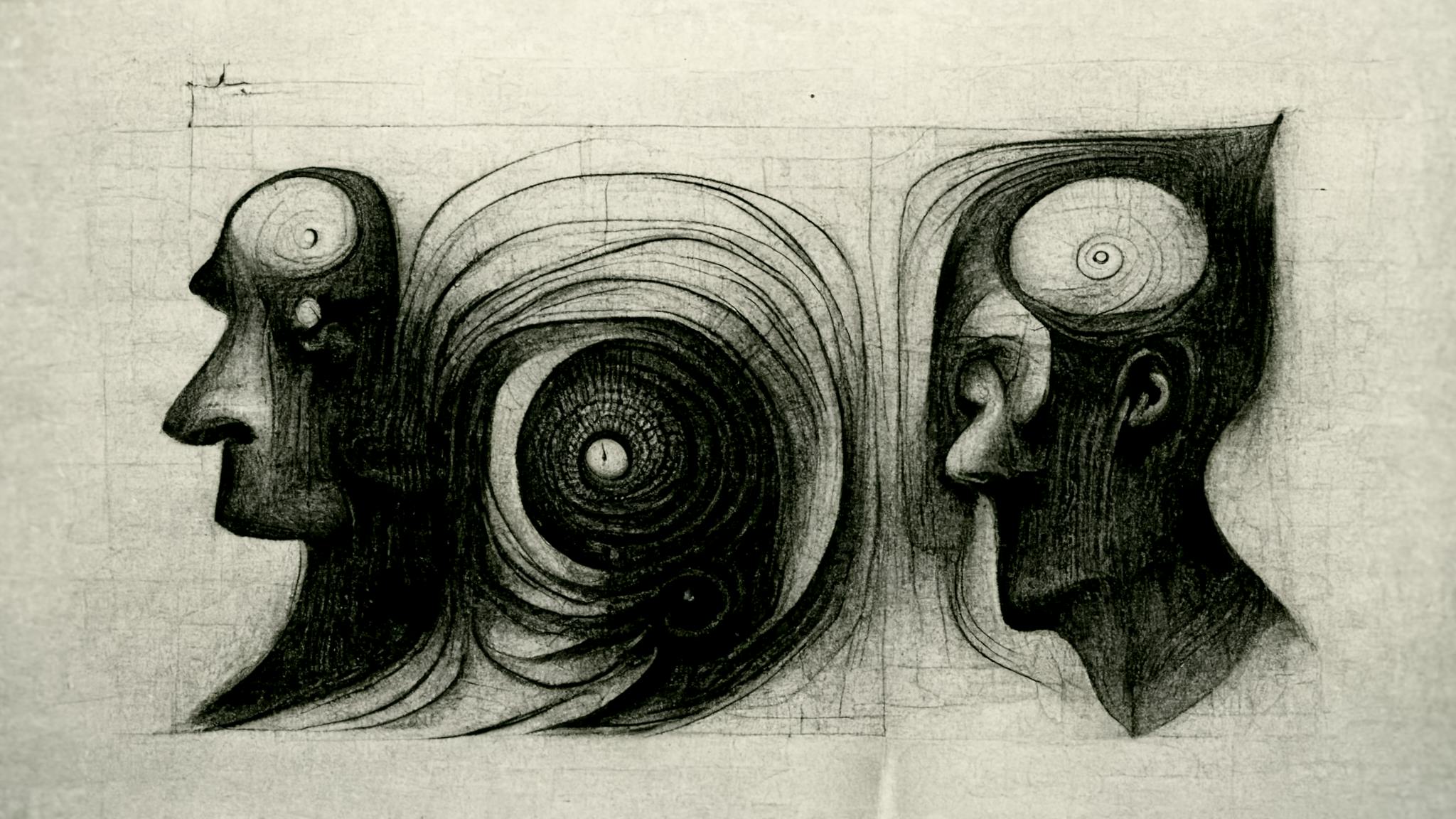 a drawing of the mind in different directions, mental confusion or bewilderment 