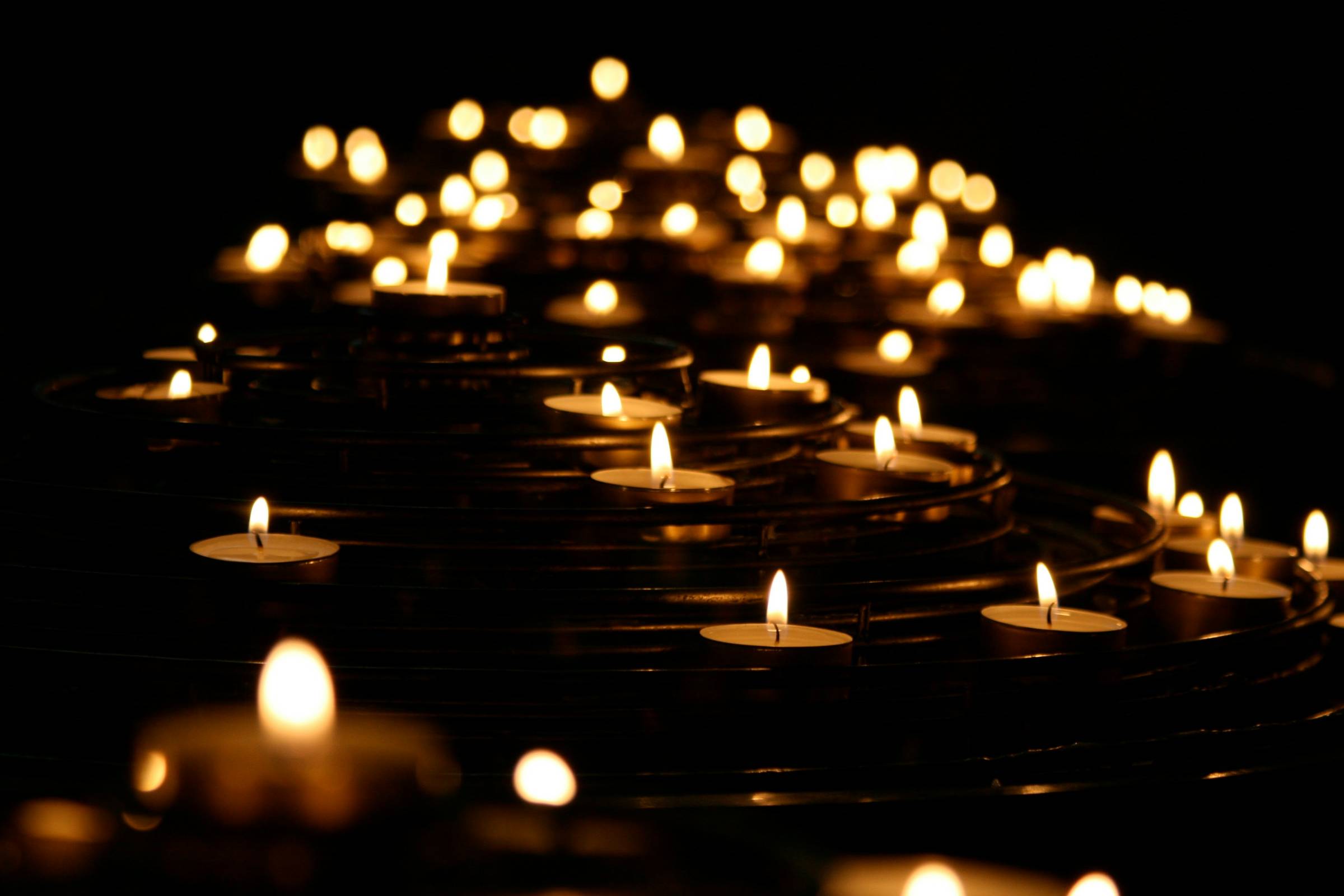 tealight candles in a dark space