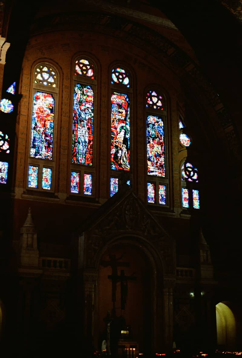 A church with stained glass windows in it