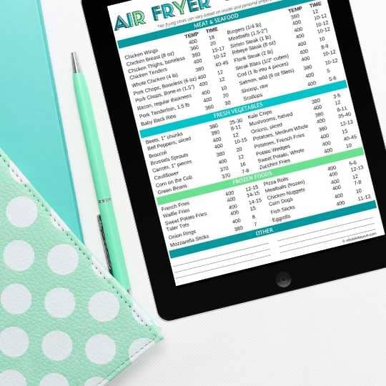 Air Fryer Cook Times Printable 