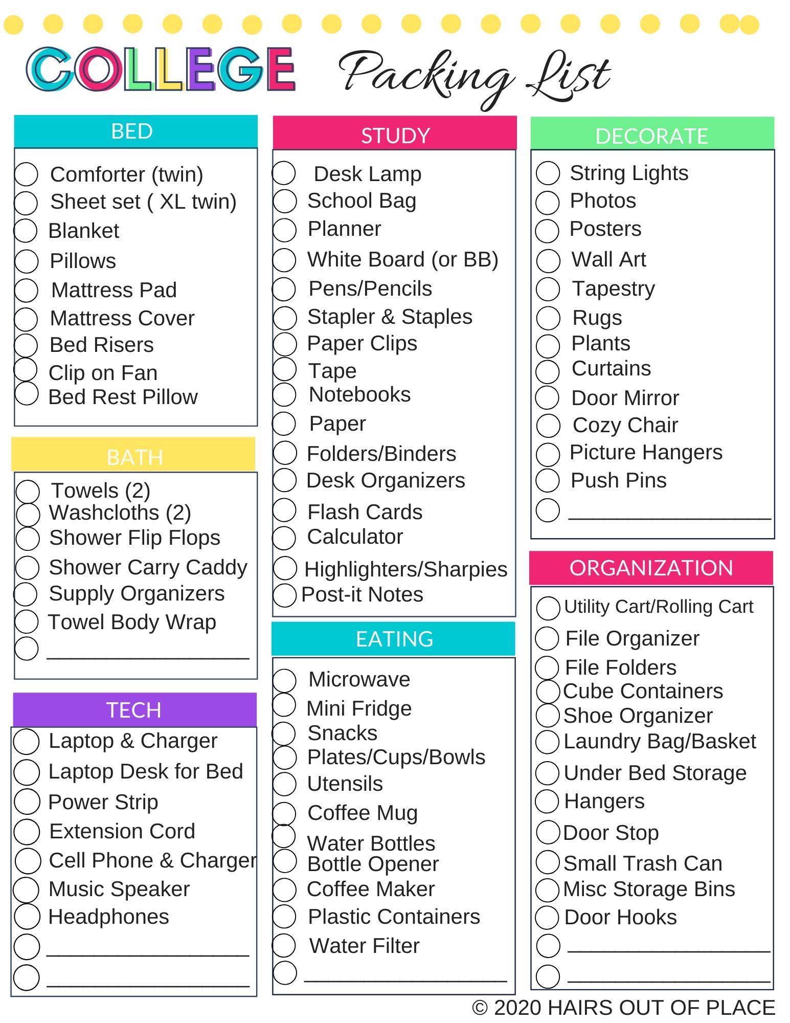 Freshman Girls College Packing List PDF Included Hairs Out Of Place   Ak2My1JSvcWj6F6cciBzMG