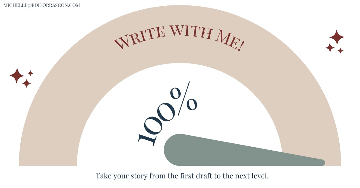 A toggle bar with text "Write with Me, 100%, Take your story from the first draft to the next level."