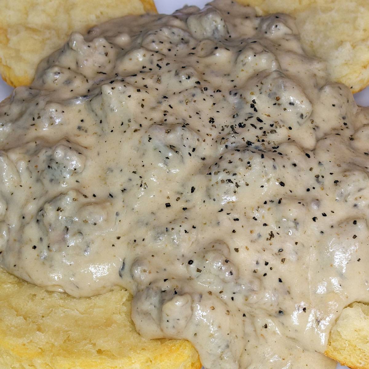 closeup of sausage gravy