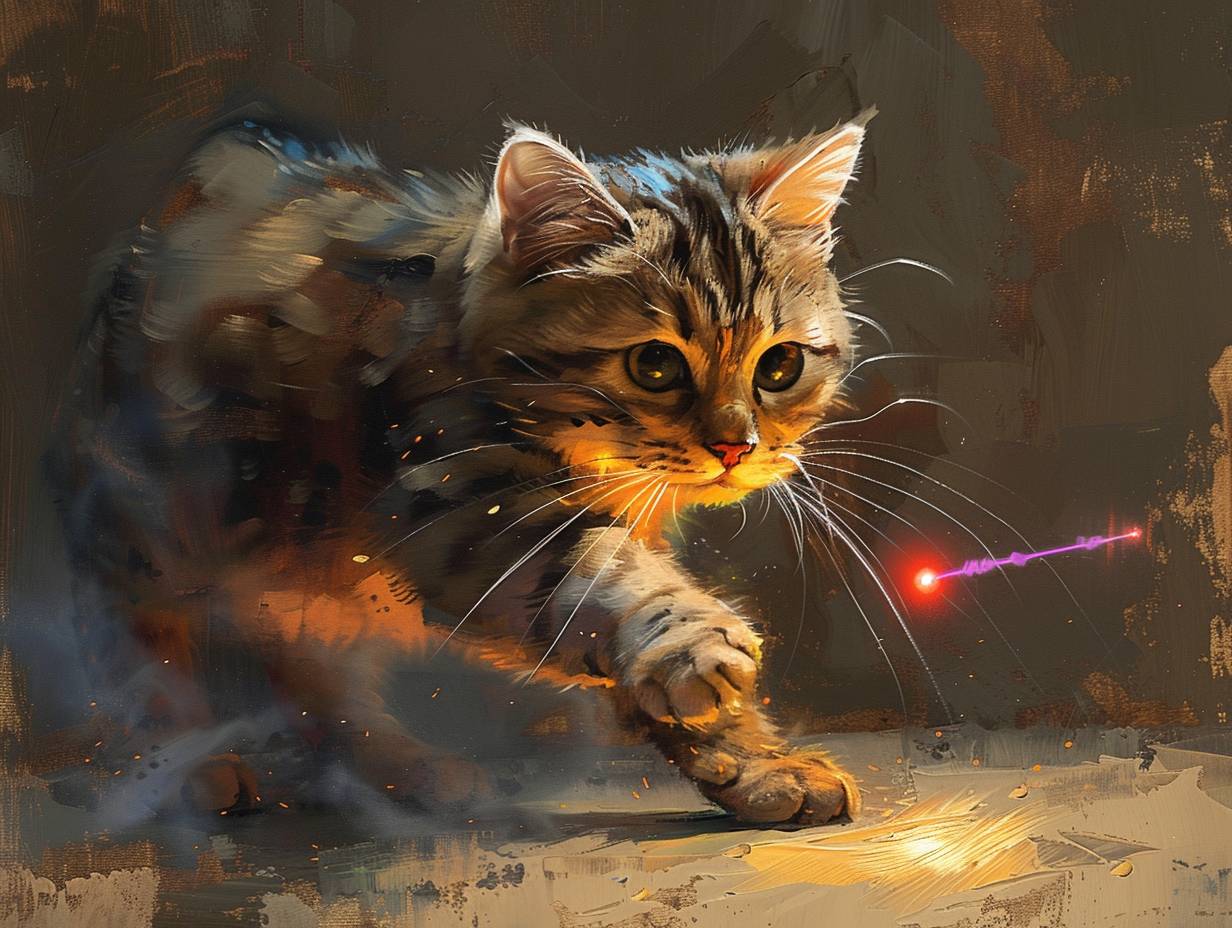 Cat chasing laser pointer dot