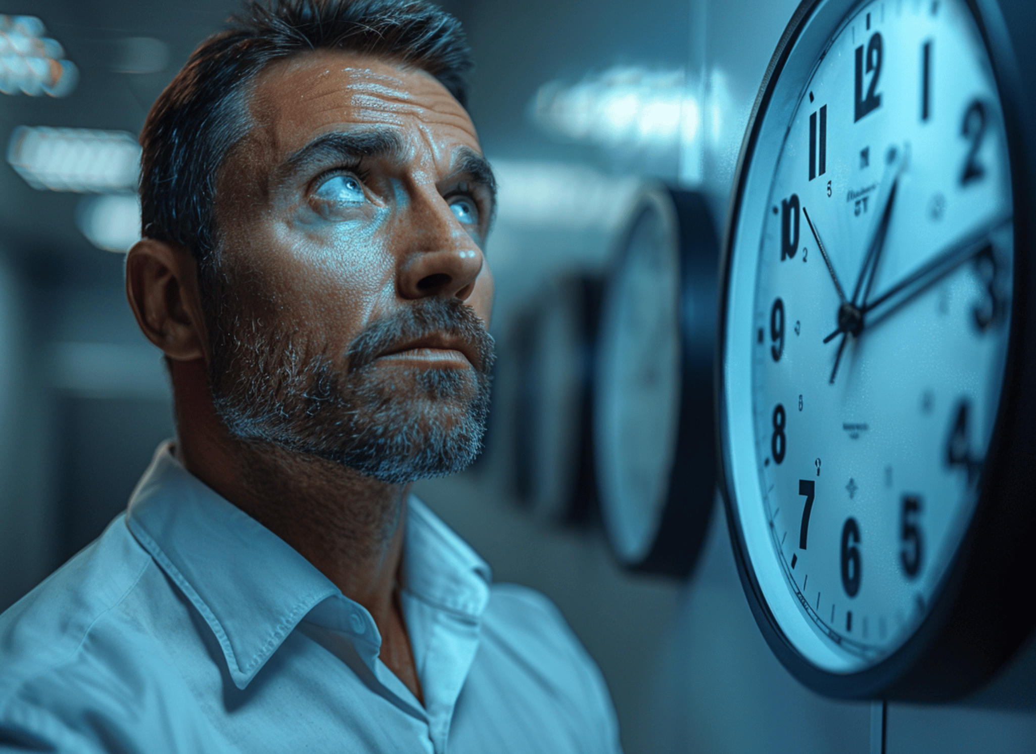 Office worker staring at a clock
