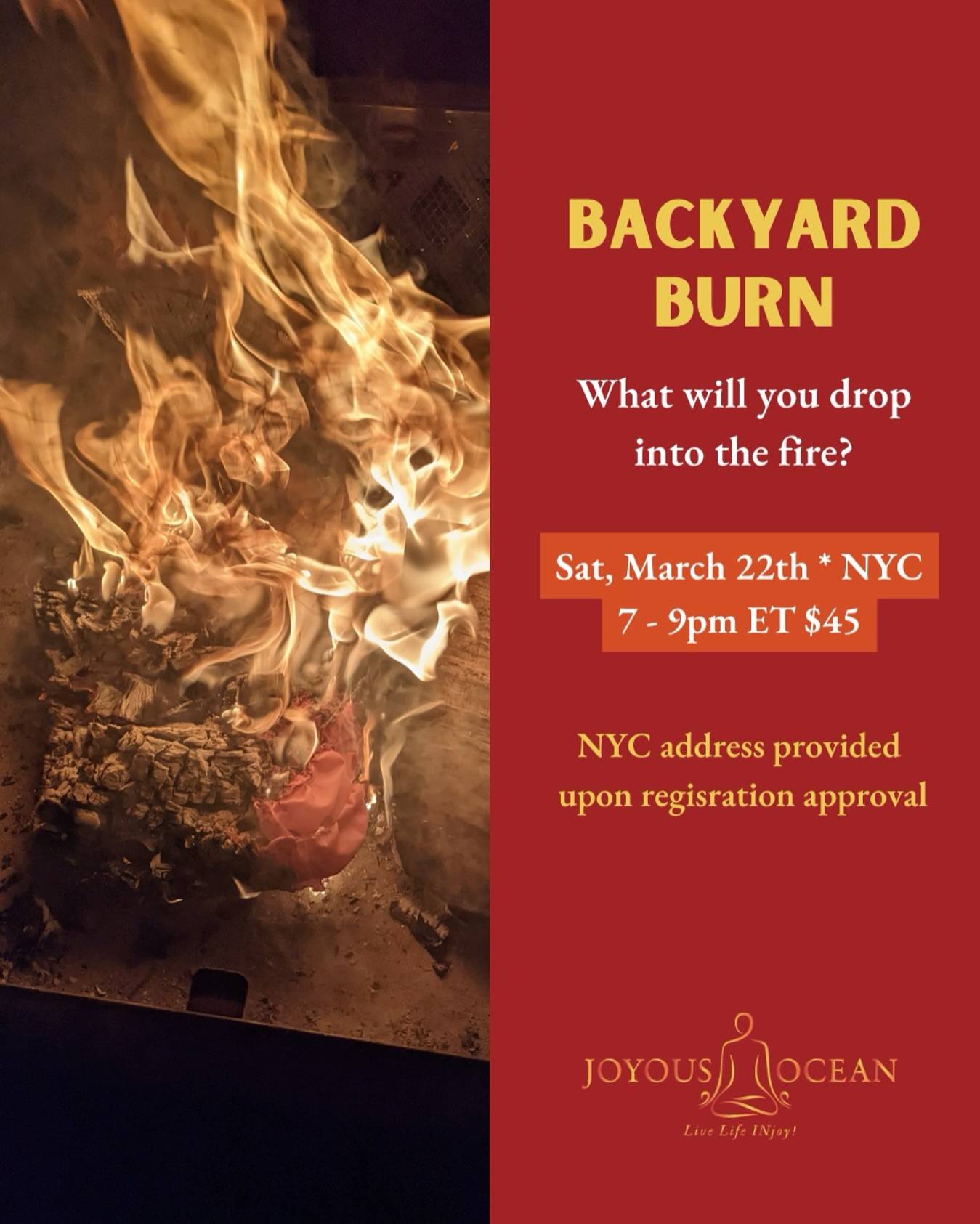🔥 
BACKYARD BURN 3! 
🔥
 Spring is here, and so is Backyard Burn 3!
✨
 Join us
 Sat 3/22
 7pm - 9pm
🔥 An intimate evening of sisterhood, release, and renewal.

Drop a 🔥 in the comments and claim your spot!

I will send a coupon code to the first 5 people.

One participant shared:

“The Backyard Burn was a great experience. For anyone seeking a way to release the burdens of the past, find inner peace, or connect more deeply with nature, this kind of burn can be deeply transformative. The atmosphere of the burn felt serene yet powerful. As the flames danced, there’s something almost hypnotic about the fire’s glow, which seems to carry away negativity, stress, and unspoken thoughts. I will definitely be attending again!”

🔥 Fire
🌬️ Breathwork
🌿 Reflection
🌑 Release
💫 Renewal
✨ VIP Upgrade Available!

After the burn, join me for an intimate dinner at #Cafe506.
Limited spots!
🍽️ Time

🔥 Secure your spot now:
bit.ly/backyardburn3

Ready to transform with us? 

Drop a 🔥 in the comments and claim your spot!
I will send a coupon code to the first 5 people.

#BackyardBurn #EnergyRelease #Transformation #FireMagic #SelfCareRitual #HealingJourney #LetThatShitGo #SpiritualGrowth #BlackOwnedBusiness #BlackHistoryMonth #BurnAndHeal #CommunityHealing #NYCEvents #VIPExperience #LinkInBio