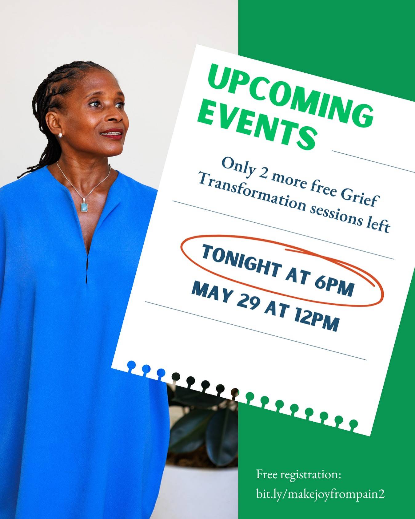 Only 2 more free Grief Transformation sessions left!
💚
The last one was the most impactful yet—such a powerful space for transformation, healing, and connection. I’m so grateful to everyone who’s been part of this journey so far!

These final sessions are a chance for you to dive deeper, release what’s no longer serving you, and open up to the possibility of joy even in the midst of grief.

📅 TONIGHT, Wed at 6pm
📅 May 29, Thurs at 12pm 

If these sessions have helped you breathe a little easier, or given you a new perspective on what’s possible after pain… Tell a friend.
💚
Don’t miss your chance to join us in these final moments.

🕊️ DM me the word HEAL for the link, or head over to: bit.ly/makejoyfrompain2

Bring a friend. Join us. Share with your community. Let’s heal out loud.
💚
#GriefTransformation
#HoldingSpace
#MakeJoyFromPain
#JoyAndGriefCanCoexist
#SiweLives
#MentalHealthAwareness #StopSuicide @afspnyc
#BlackMentalHealthMatters
#HealingTogether @mochamomsmanhattan #MochaMoms 
#GriefSupport
#EmotionalWellbeing
#CommunityCare
#JoyIsMyBirthright
#TransformationIsPossible
#DionneCMonsanto
#SelfCareWithdionne
#LegacyAndLove